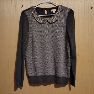 J Crew Women's Gray Jewel Collar Herringbone Sweater in Size S